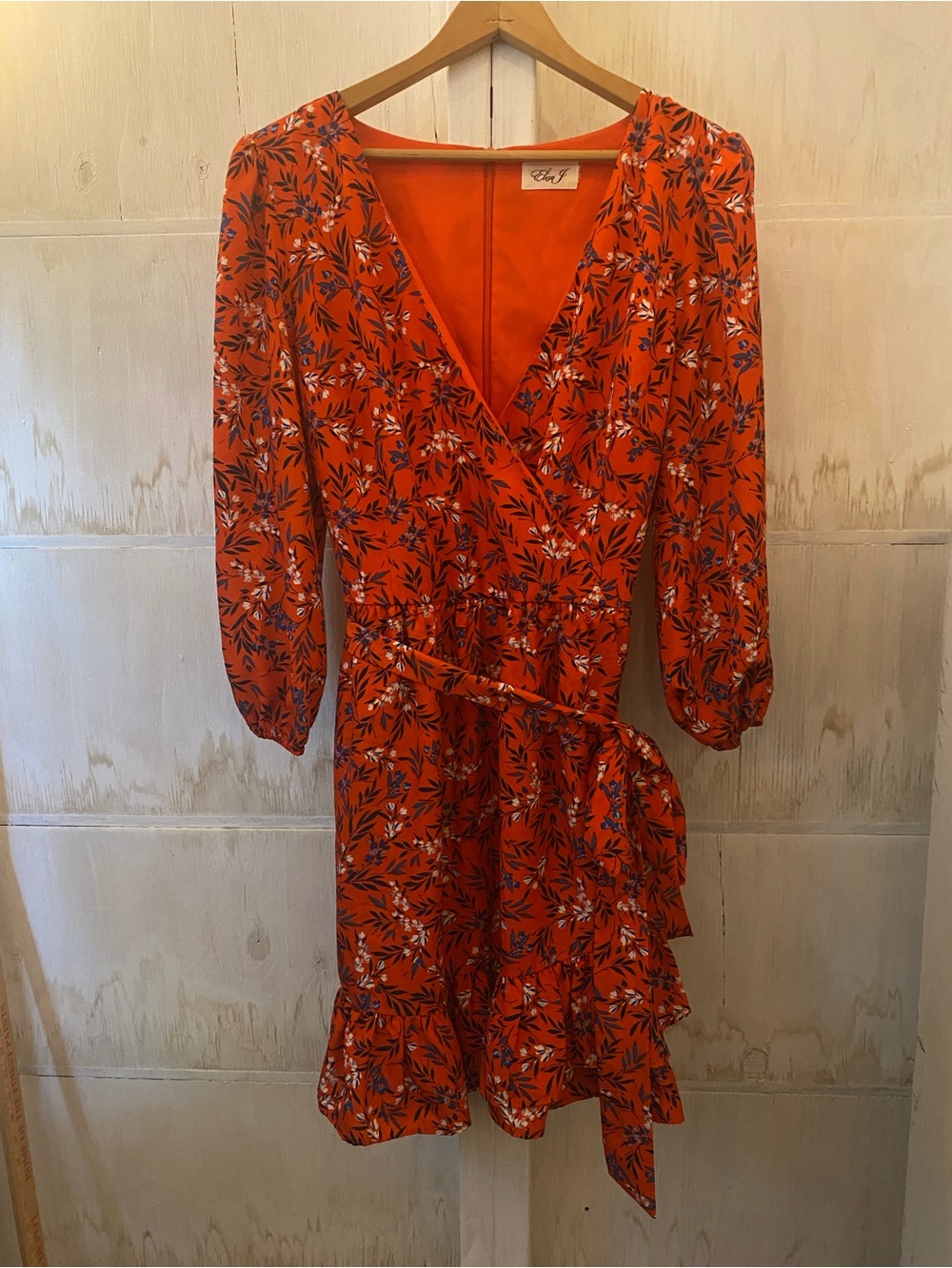 Eliza J Red Floral Wrap Midi Dress